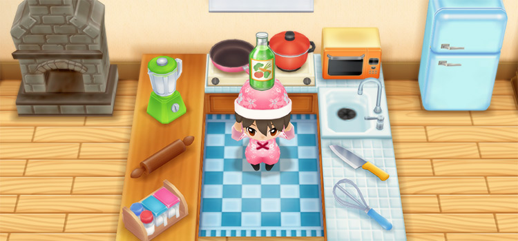 Holding a glass of Veggie Juice in SoS:FoMT