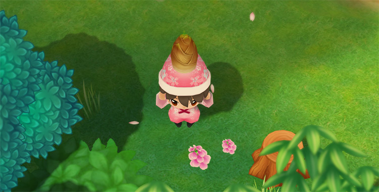 The farmer forages Bamboo Shoots near Kappa’s Lake in the Spring. / Story of Seasons: Friends of Mineral Town