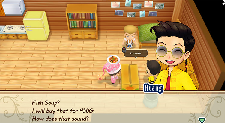 Huang offers to buy Fish Soup from the farmer. / Story of Seasons: Friends of Mineral Town