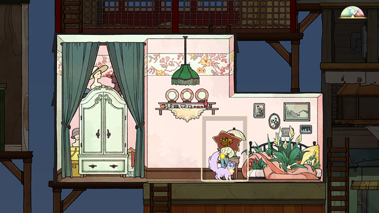 You can use the wardrobe inside Alice’s Cottage to change Stella’s outfit / Spiritfarer