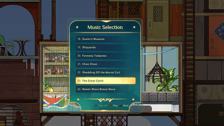 You can play a selection of music from the game inside the Lounge via the radio / Spiritfarer